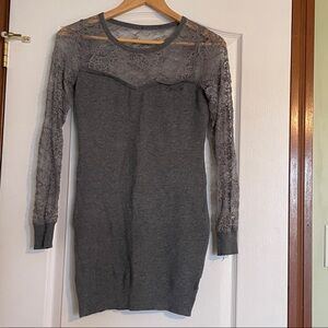 Chic Long Sleeve Lace Dress in Gray